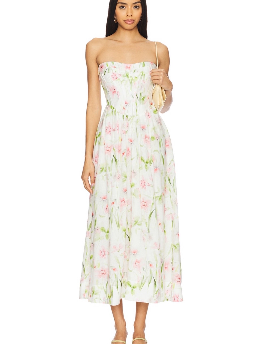 Bardot: Lola Corset Midi Dress In Summer White Floral